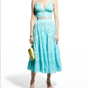 NWT Alice and Olivia aqua Melony eyelet skirt size 4 $495